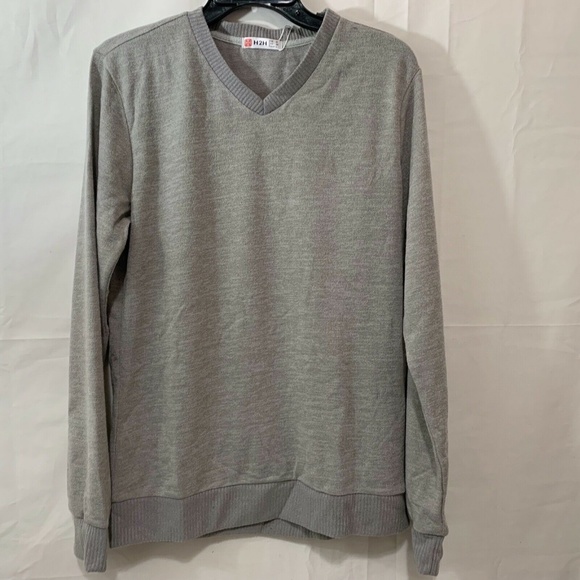 H2H Men NWT Casual Slim Fit Pullover V-Neck Lightweight Sweater Light Grey Med - Picture 1 of 5